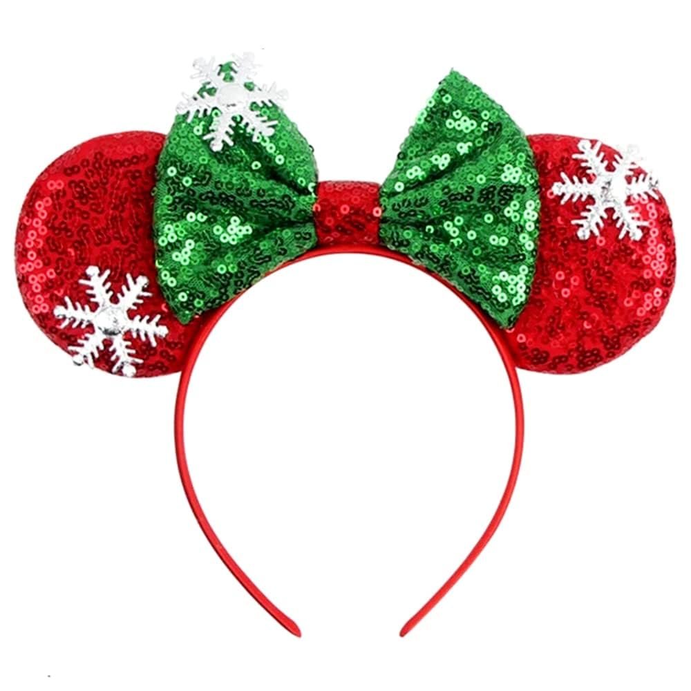 RAZKO Mouse Ears Headband, Sequin Mice Ears Hairband Mouse ears Headband for Women Girls Hair Accessories, Pick Your ColorChristmas Snowflake