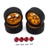 4 Packs 65mm Rubber Tire Metal Wheel Rim 12mm Hex Adapter RC Car Upgrade Parts, High Grip, Compatible with Hyper Go MJX 1/14 14301 14302 RC Car (Gold) view 1