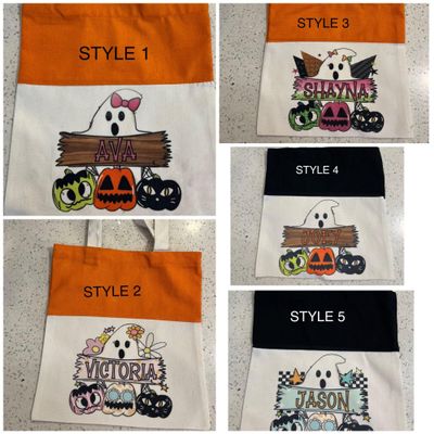 Personalized/Custom Halloween Tote Bag - Trick or Treat - Ghost - Child Kid Name - Sublimation- Polyester tote bag