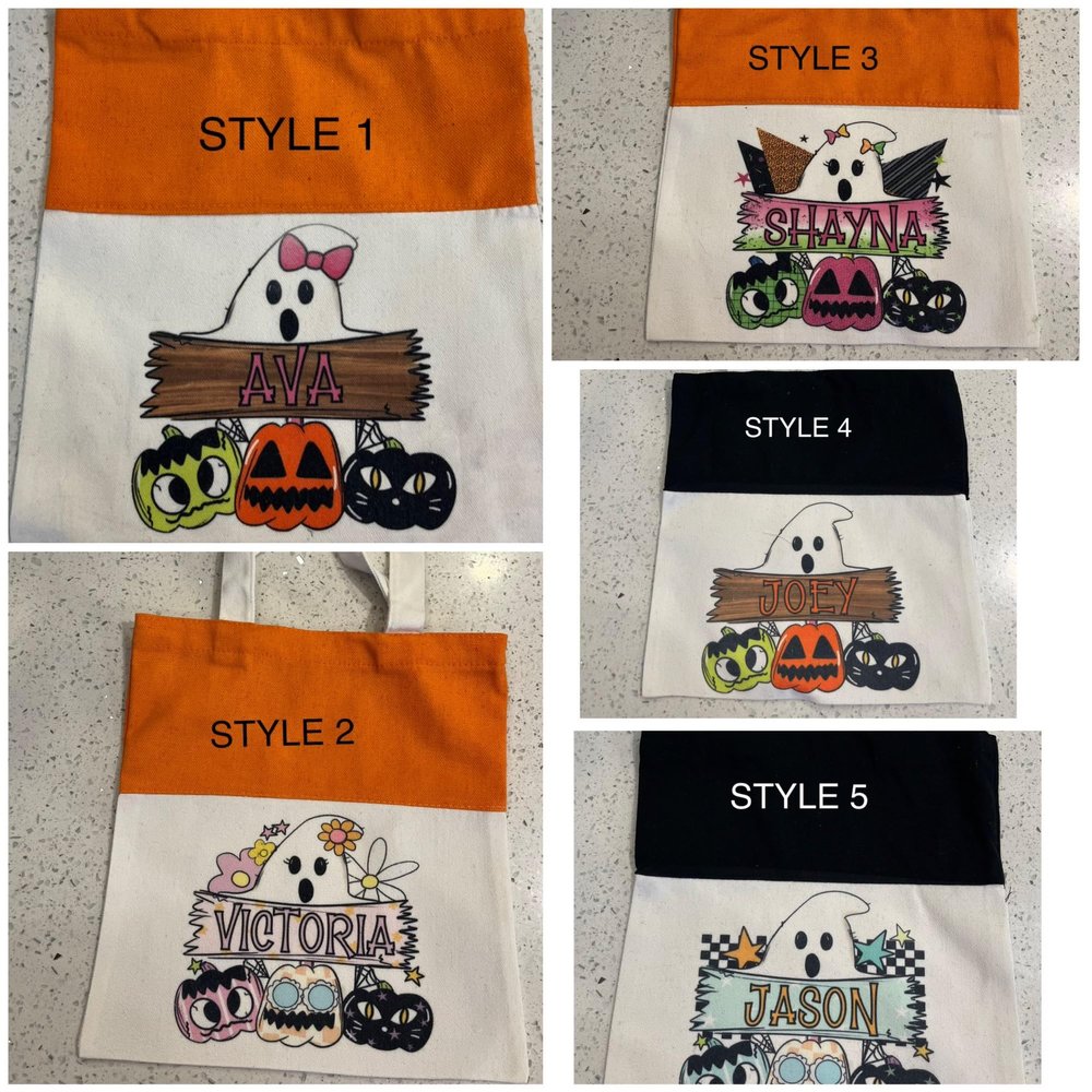 Personalized/Custom Halloween Tote Bag - Trick or Treat - Ghost - Child Kid Name - Sublimation- Polyester tote bag