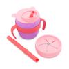 321 Grow Easy Learn Drink and Snack Set  Baby + Toddler Silicone Learning Cup & Snack Set, Training Cup for Straw and Open Cup Independence  Dishwasher Safe (Plum) view 1