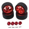 4 Packs 65mm Rubber Tire Metal Wheel Rim 12mm Hex Adapter RC Car Upgrade Parts, High Grip, Compatible with Hyper Go MJX 1/14 14301 14302 RC Car (Red) view 1