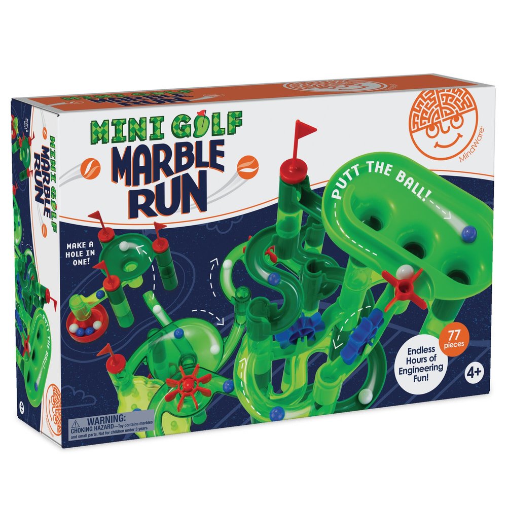 MindWare Marble Run Mini Golf - Building Toys for Kids Ages 4-8 - Unique Twist on Classic Marble Run for Kids Ages 4-8 - Marble Maze Includes 75 Track Pieces, 20 Marbles and Exciting New Components