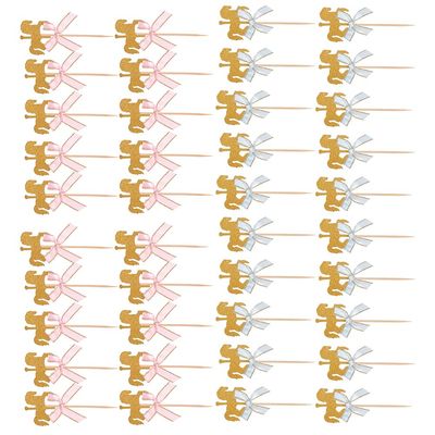 120 Pcs Carousel Horse Cupcake Toppers Wooden Cake Fruit Insert Cartoon Princess Cupcake Topper Glitter Horse Cake Picks for Birthday Baby Shower Party