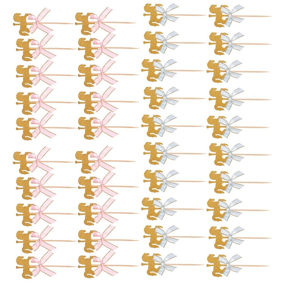 120 Pcs Carousel Horse Cupcake Toppers Wooden Cake Fruit Insert Cartoon Princess Cupcake Topper Glitter Horse Cake Picks for Birthday Baby Shower Party