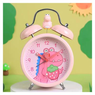 Alarm clock with dinosaur alarm clock for children, not ticking silent used cute bedroom decoration with backlight, very loud double baby gift bell Digital Alarm Clock (Color : D)