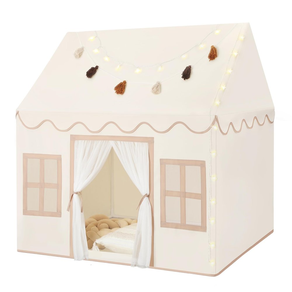 Senodeer Kids Play Tent Indoor: with Mat, Tassel Garland, Star Lights - Girl Tent Indoor Playhouse for Kids Toys for Boy Girl Birthday Gift