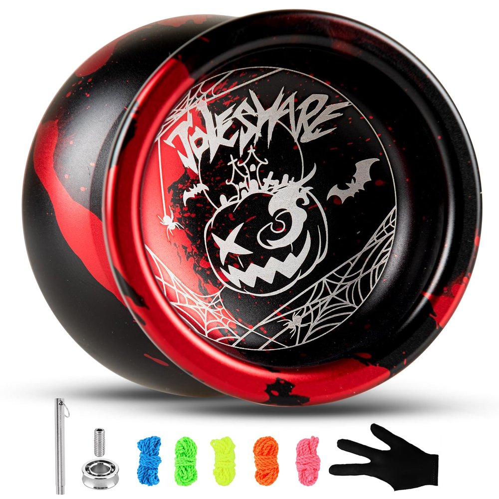 JOLESHARE Professional Unresponsive Yoyo X5 for Pros and Responsive Yoyos for Beginners - Replaceable Unresponsive Bearings, Gloves, Removal Bearing Tool and 5 Cords Included (red Black)