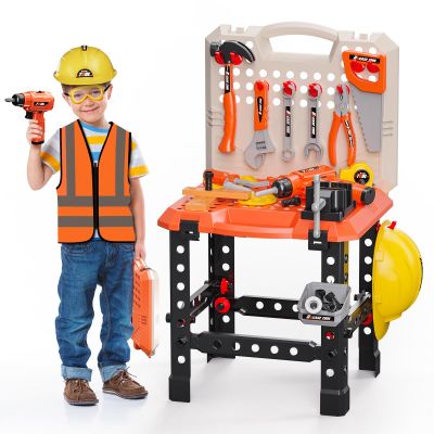 Kids Tool Bench -Toy Workbench with Electric Drill Toy Tool Accessories and Construction Vest 91pcs Toddler Tool Bench,Pretend Play Learning Toy Tool Bench for Kids Ages 3-5,4-8