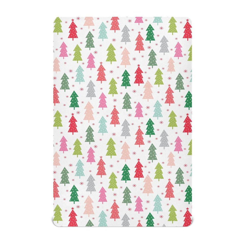 SDMKA Colorful Christmas Trees Crib Sheets for Boys & Girls - Portable Microfiber Fitted Sheet for Playard & Mini Crib Mattress, Soft & Breathable, 27x39 Inch