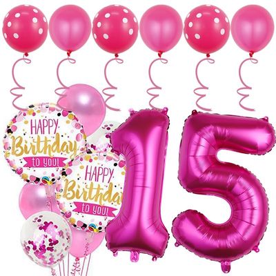 YFHVJTKO 15th Birthday Decorations Party Supplies,16 Pcs 40inch Number 15 Rose Red Balloons set,15th Foil Mylar Balloons Latex Balloon Decoration,15th Party Balloons,15th Anniversary Party Decorations