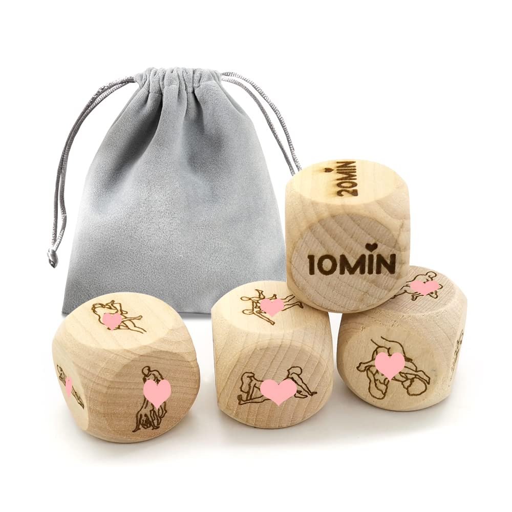 Adult Yoga Exercises 4Pcs Wooden Dices,Lover Party Random Challenge Dices 1inch(2.5cm),Decision Role Playing Game Dices Novelty Dices Fun Dices