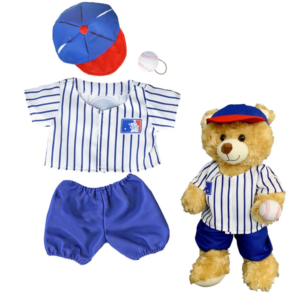 Baseball Uniform Set with Hat & Ball for 14"-18" Stuffed Animals - Dress-up Teddy Bear Costume, Ideal Gift for Girls & Boys, Playtime Fun!