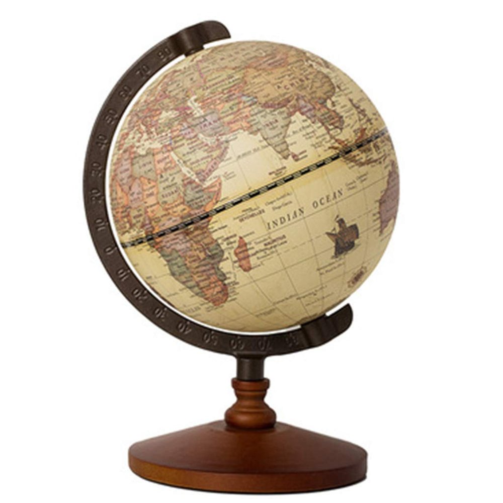 BIBABLYKE Geographic Globe Antique World Globe with Wood Stand Full Earth Geography Map for Desktop Bookshelves Office Home Decor greenyellow plastic