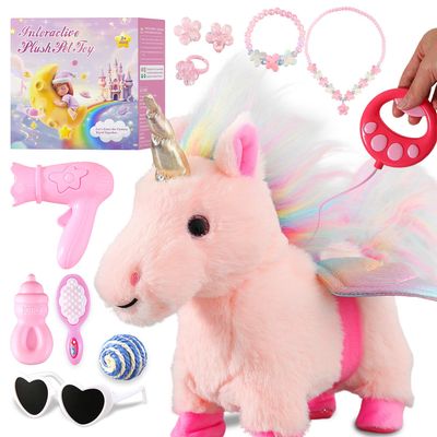 HCdoujoy Pink Unicorn Toys for Girls Toy Set Singing Walking Electronic Plush Unicorns with Control Leash, Pretend Dress Up Animated Stuffed Unicorn Gift for KidsToddler Kids 3 4 5 6 Years