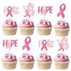 24 Pack Breast Cancer Awareness Cupcake Toppers Glitter Pink Ribbon Fight Beliveve Hope Cupcake Picks for Believe Hope Pink Ribbon Party Cake Decorations Supplies view 1