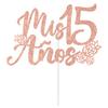 Rose Gold Glitter Mis 15 Aos Cake Topper, Feliz 15 Aos/Happy 15th Birthday, Flower Butterfly Themed 15th Birthday Party Decorations for Teen Girls view 2