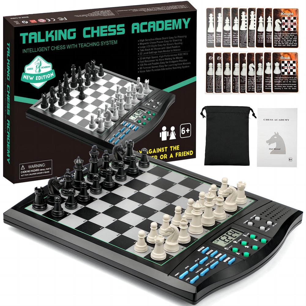 Talking Chess Academy Electronic Chess Set, Magnetic Computer Chess Game with Interactive Teaching System for Beginners, Advanced AI for Improving Players, Perfect for Kids & Adults, Simple and Noble