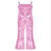 Agoky Girls 70s 80s Hippie Disco Funky Dance Costume Sequin Cami Long Unitard Jumpsuit for Halloween Carnival Party Dancewear Pink 14 Years view 2