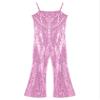 Agoky Girls 70s 80s Hippie Disco Funky Dance Costume Sequin Cami Long Unitard Jumpsuit for Halloween Carnival Party Dancewear Pink 14 Years view 3