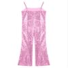 Agoky Girls 70s 80s Hippie Disco Funky Dance Costume Sequin Cami Long Unitard Jumpsuit for Halloween Carnival Party Dancewear Pink 14 Years view 4