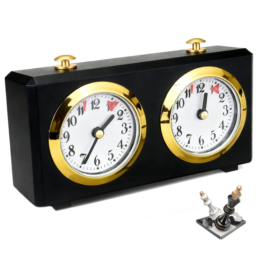 Tshiwort Analog Chess Clock Timer, Wind Up Professional Chess Clock with Large Easy to Read Dials No Batteries Required, Analogue Count Up/Count Down Timer for International Chess Games Tournament