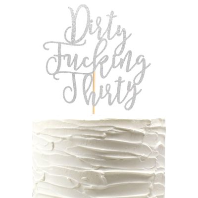 Arthsdite Dirty Thirty Cake Topper - 30th Birthday Cake Topper, Dirty Thirty Birthday Cake Decorations, Happy 30th Birthday Party Decorations Supplies - Silver Glitter