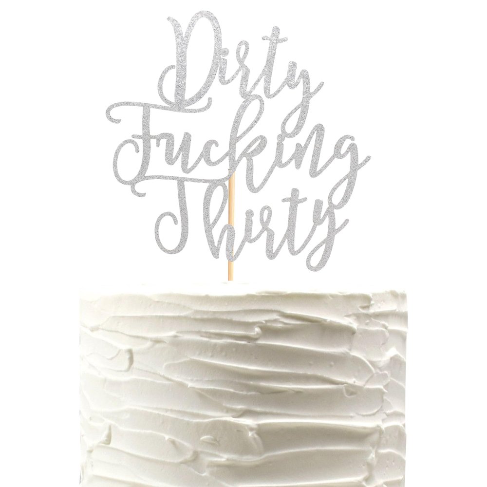 Arthsdite Dirty Thirty Cake Topper - 30th Birthday Cake Topper, Dirty Thirty Birthday Cake Decorations, Happy 30th Birthday Party Decorations Supplies - Silver Glitter