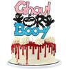 Gyufise 1Pc Boo-Y or Ghoul Cake Topper Pink Blue Glitter Ghost Halloween Cake Pick Gender Reveal Cake Decoration for Halloween Gender Reveal Boys Girls Birthday Party Cake Decorations Supplies view 1