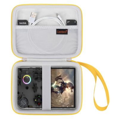 Canboc Carrying Case for G350/ RG40XXV/ RG406V/ RG405V Retro Handheld Game Console, RG40XXV Video Gaming Console Storage Box, Mesh Pocket fits Cable, SD Card, Yellow (Case Only)