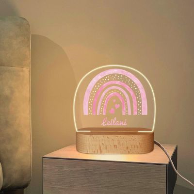 Personalized Night Light Baby Light - Baby Nursery Decor, Custom Night Light with Name Moon and Star Personalized Gift for Kids Baby Room Christmas Gift (Rainbow)