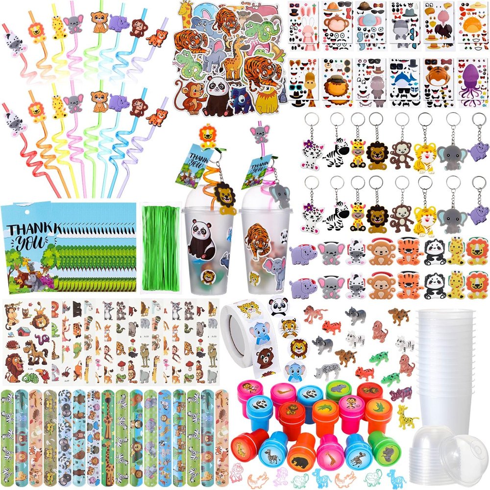 Poen 212 Pcs Jungle Safari Party Favors Set for Kids Wild Animals Theme Party Favors Birthday Gifts Goodie Bag Fillers for Jungle Safari Theme Supplies Baby Shower Classroom Prizes