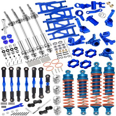 hosupRC Upgrades for 1/10 Rustler/Stampede/Slash 4WD,Drive Shaft CVD&RC Shock&Turnbuckles Camber Links&A Arm&Caster Block,Steering Blocks,Rear Stub Axle Carriers&Steering Bellcranks&Hex Hub,Blue