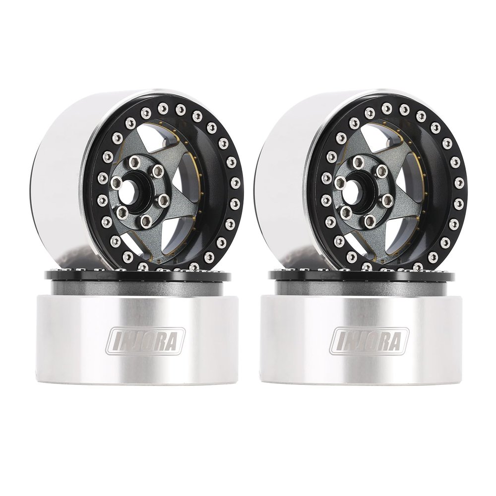 INJORA 1.9" Beadlock Wheel Rim - 143g Super Heavy Brass & Aluminum Deep Dish Wheel for 1/10 RC Crawler SCX10 TRX4 VS4-10 Gen8 (Grey)