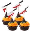 24Pcs Halloween Cupcake Toppers Glitter Horror Blood Knife Cupcake Picks Killer Birthday Cake Decorations for Halloween Blood Knife Theme Birthday Party Supplies view 1