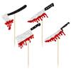 24Pcs Halloween Cupcake Toppers Glitter Horror Blood Knife Cupcake Picks Killer Birthday Cake Decorations for Halloween Blood Knife Theme Birthday Party Supplies view 3