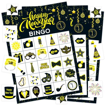 Leezead New Year Bingo, 24 Players Happy New Year Bingo Cards New Years Eve Party Bingo Cards for School Classroom Office Family Activities New Years Party Supplies