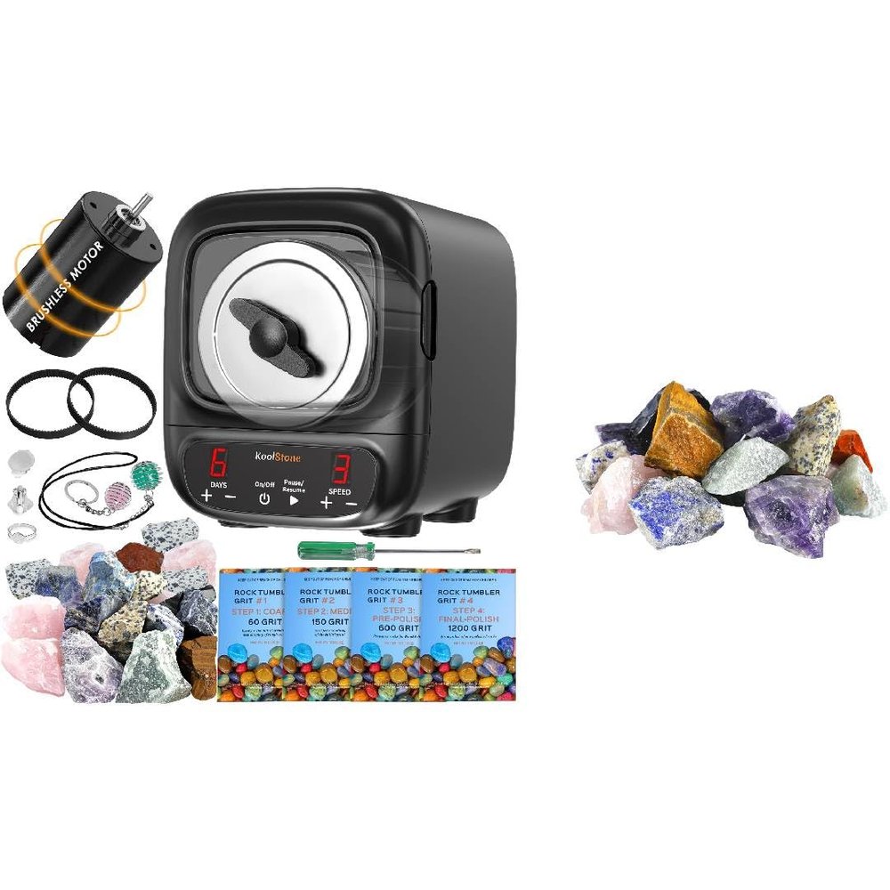 Extra Large 3LB Professional Rock Tumbler Kit with 1LB of Rough Gemstones