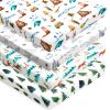 4 Pack N Play Sheets Woodland Forest Animals Wood Neutral Unisex Fitted Baby N Play Sheets Fitted for Standard Pack and Plays and Mini Cribs Set for Baby Boys or Girls view 1