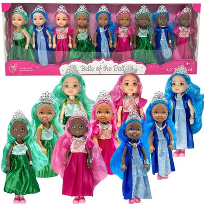 Little Dolls Set with Mini Princess Dolls for Girls  Princess Toy Dolls for Dollhouse Small Doll Mini Princess Figures with Tiaras, Hair Accessories