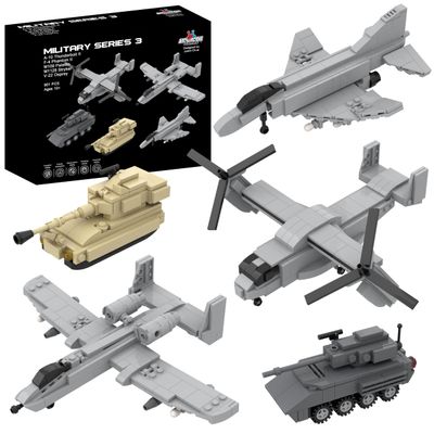 Apostrophe Games 5 Military Building Block Sets - (901 Pieces) A-10 Thunderbolt II, F-4 Phantom II, M109 Paladin, M1128 Stryker, & V-22 Osprey