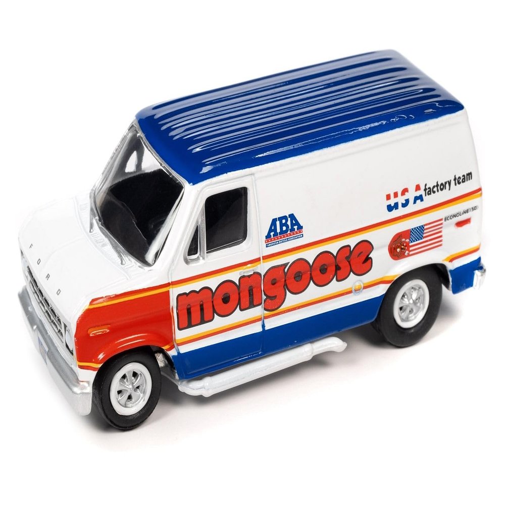 1965 Type 2 Transporter Van White w/Red Top Schwinn & 1976 Econoline Van White w/Red & Blue Graphic Mongoose Team BMX Set 2 Cars 2-Packs 2023 Release 2 1/64 Diecast Johnny Lightning JLPK022-JLSP342A