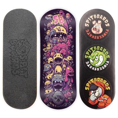 SPITBOARDS 34mm Fingerboard Deck - Real Wood (5-Layers) Classic Popsicle Street Shape - Size: 34 x 96 mm - Single Graphic Deck (Real Wear) - Optimized Concave - Crazy Dream