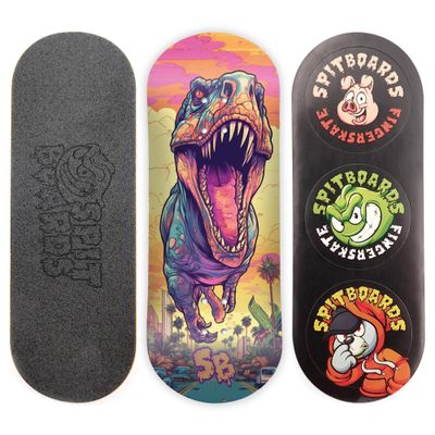 SPITBOARDS 34mm Fingerboard Deck - Real Wood (5-Layers) Classic Popsicle Street Shape - Size: 34 x 96 mm - Single Graphic Deck (Real Wear) - Optimized Concave - t-rex