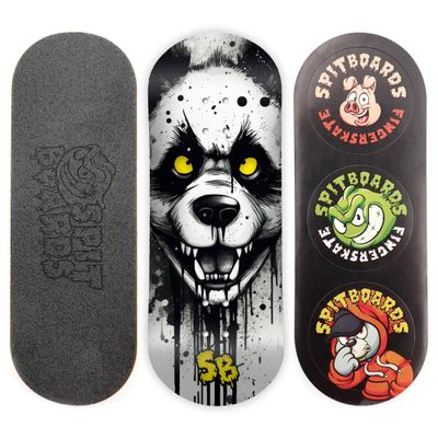 SPITBOARDS 34mm Fingerboard Deck - Real Wood (5-Layers) Classic Popsicle Street Shape - Size: 34 x 96 mm - Single Graphic Deck (Real Wear) - Optimized Concave - Hungry Panda
