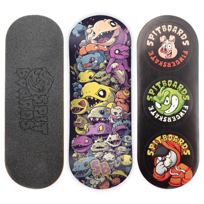SPITBOARDS 34mm Fingerboard Deck - Real Wood (5-Layers) Classic Popsicle Street Shape - Size: 34 x 96 mm - Single Graphic Deck (Real Wear) - Optimized Concave - Freak Show