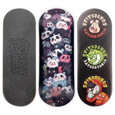 SPITBOARDS 34mm Fingerboard Deck - Real Wood (5-Layers) Classic Popsicle Street Shape - Size: 34 x 96 mm - Single Graphic Deck (Real Wear) - Optimized Concave - Kawaii Zoo