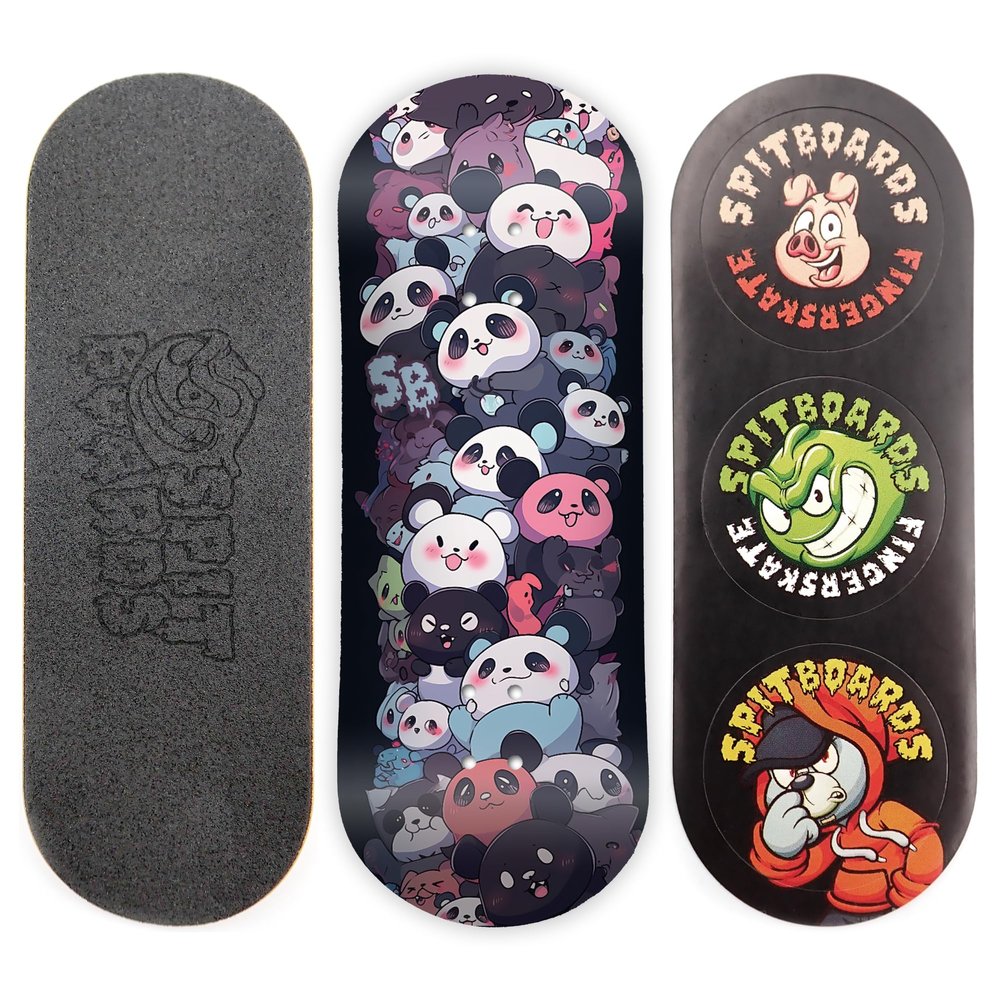 SPITBOARDS 34mm Fingerboard Deck - Real Wood (5-Layers) Classic Popsicle Street Shape - Size: 34 x 96 mm - Single Graphic Deck (Real Wear) - Optimized Concave - Kawaii Zoo