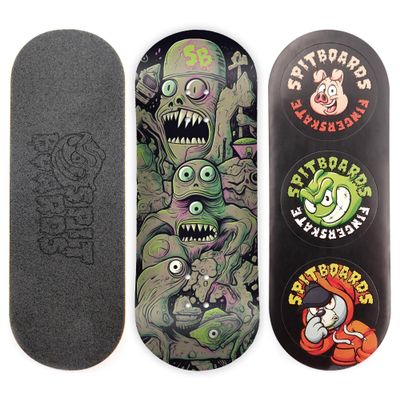 SPITBOARDS 34mm Fingerboard Deck - Real Wood (5-Layers) Classic Popsicle Street Shape - Size: 34 x 96 mm - Single Graphic Deck (Real Wear) - Optimized Concave - Meteoroid