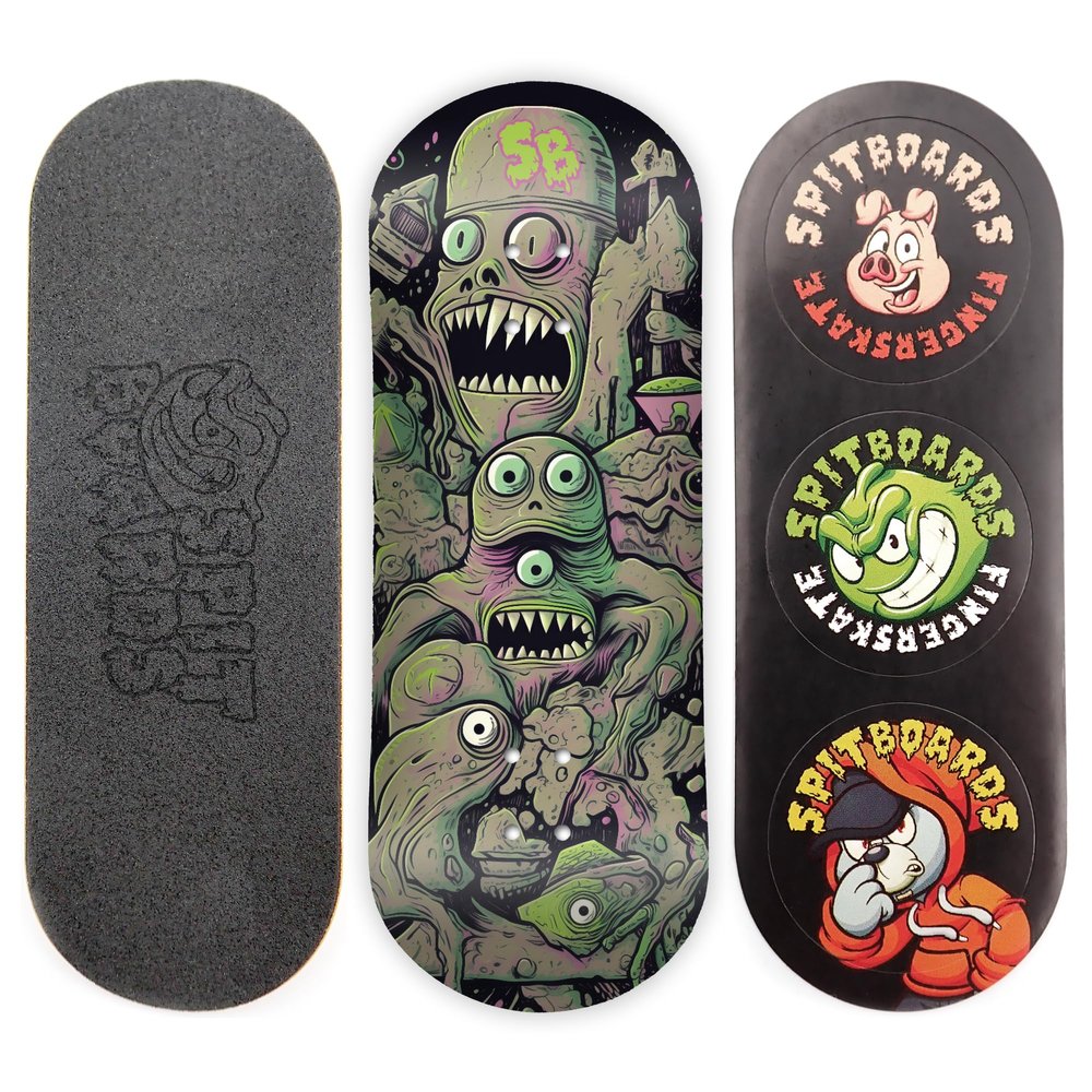 SPITBOARDS 34mm Fingerboard Deck - Real Wood (5-Layers) Classic Popsicle Street Shape - Size: 34 x 96 mm - Single Graphic Deck (Real Wear) - Optimized Concave - Meteoroid